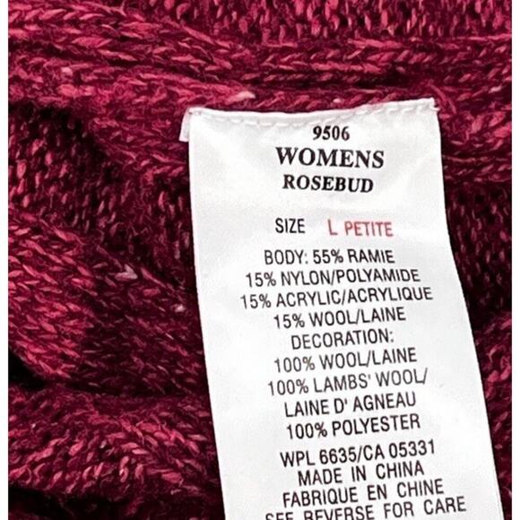 Woolrich 1/4-Zip Wool Blend Sweater Women Lg Petite Rosebud Red Nordic Winter - Picture 5 of 10